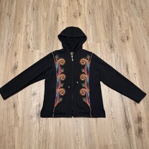 Bob Mackie Wearable Art Vintage Patterned Black Hooded Jacket Women Size Medium